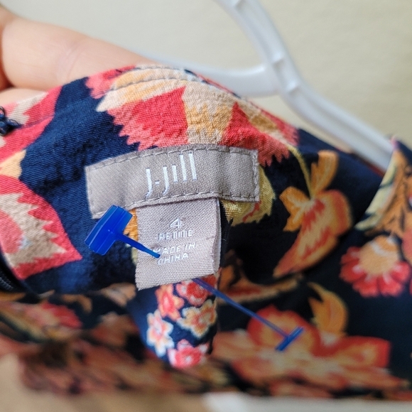 J. Jill Scoop Neck Navy Orange Floral Printed 3/4 Sleeve Sheath Dress Women's 4 - Picture 5 of 12